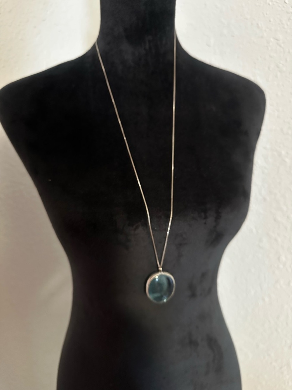 Vintage Sterling Silver Necklace with Blue Pendant